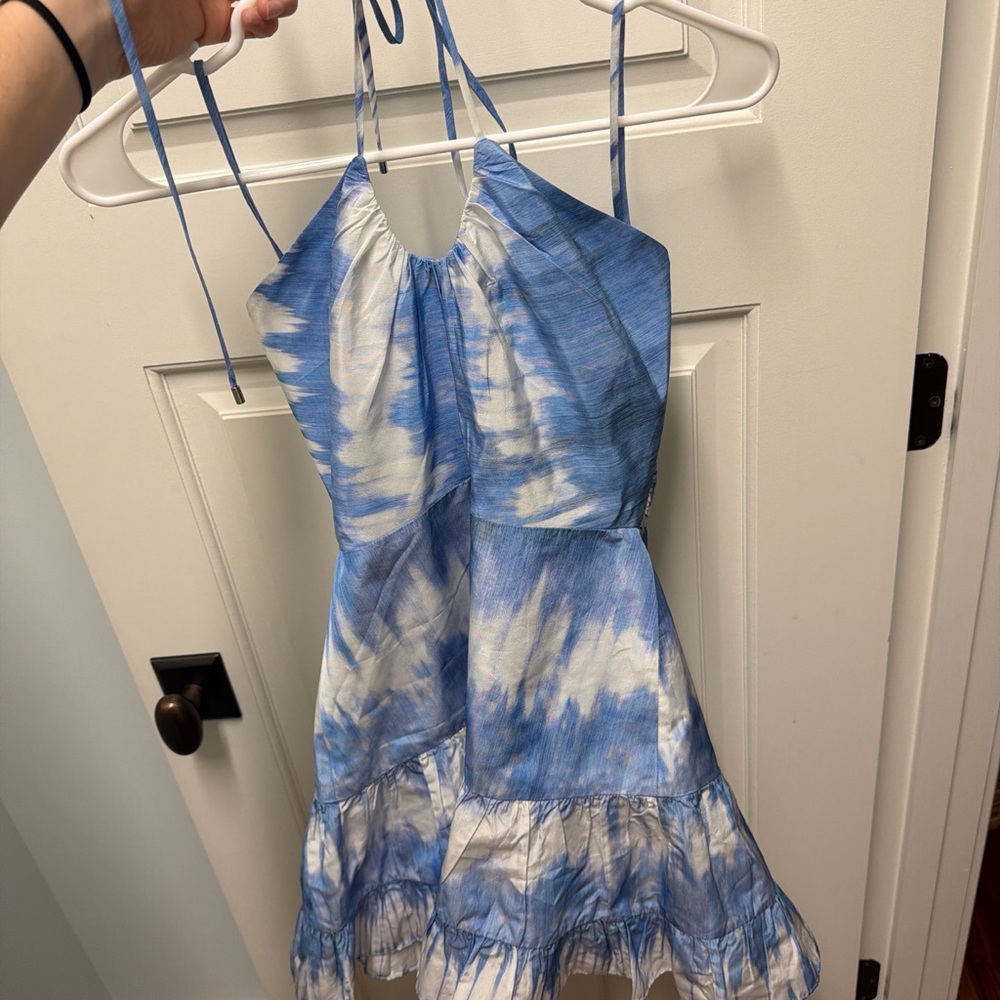 Alexis Blue & White Tie-Dye Halter Mini Dress